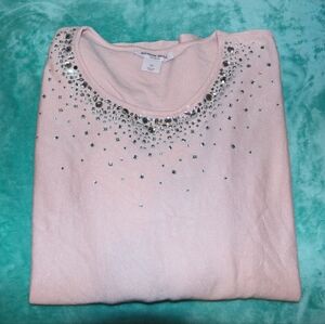 Allison Daley Light Pink Sweater with Rhinestone Accents